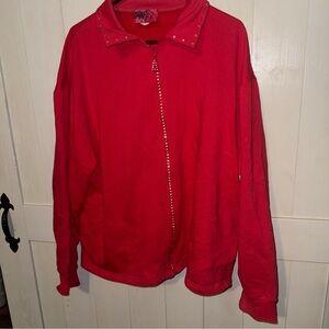 Red Zip-Up Jacket with Studded Zipper & Collar